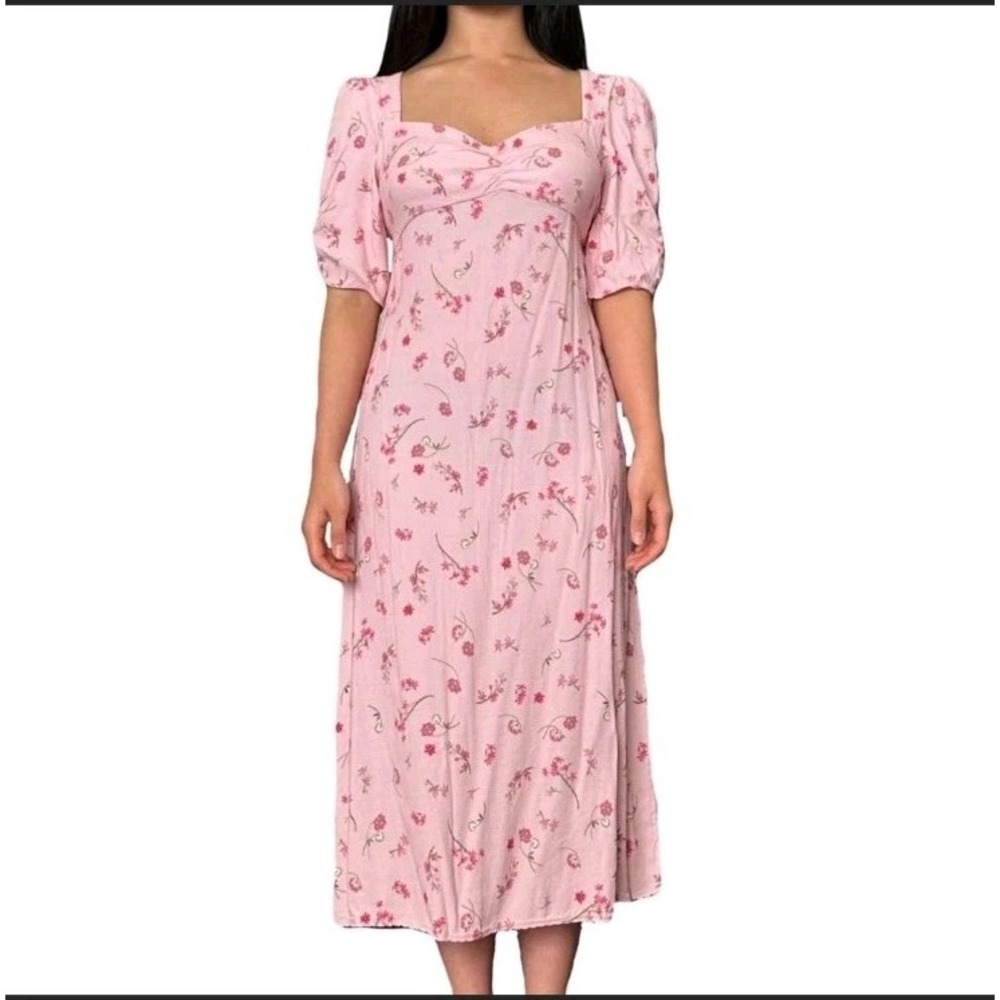 Wilfred Aritzia Pink Spring Medley Floral Babydoll Cute Girly Midi Dress Size 10